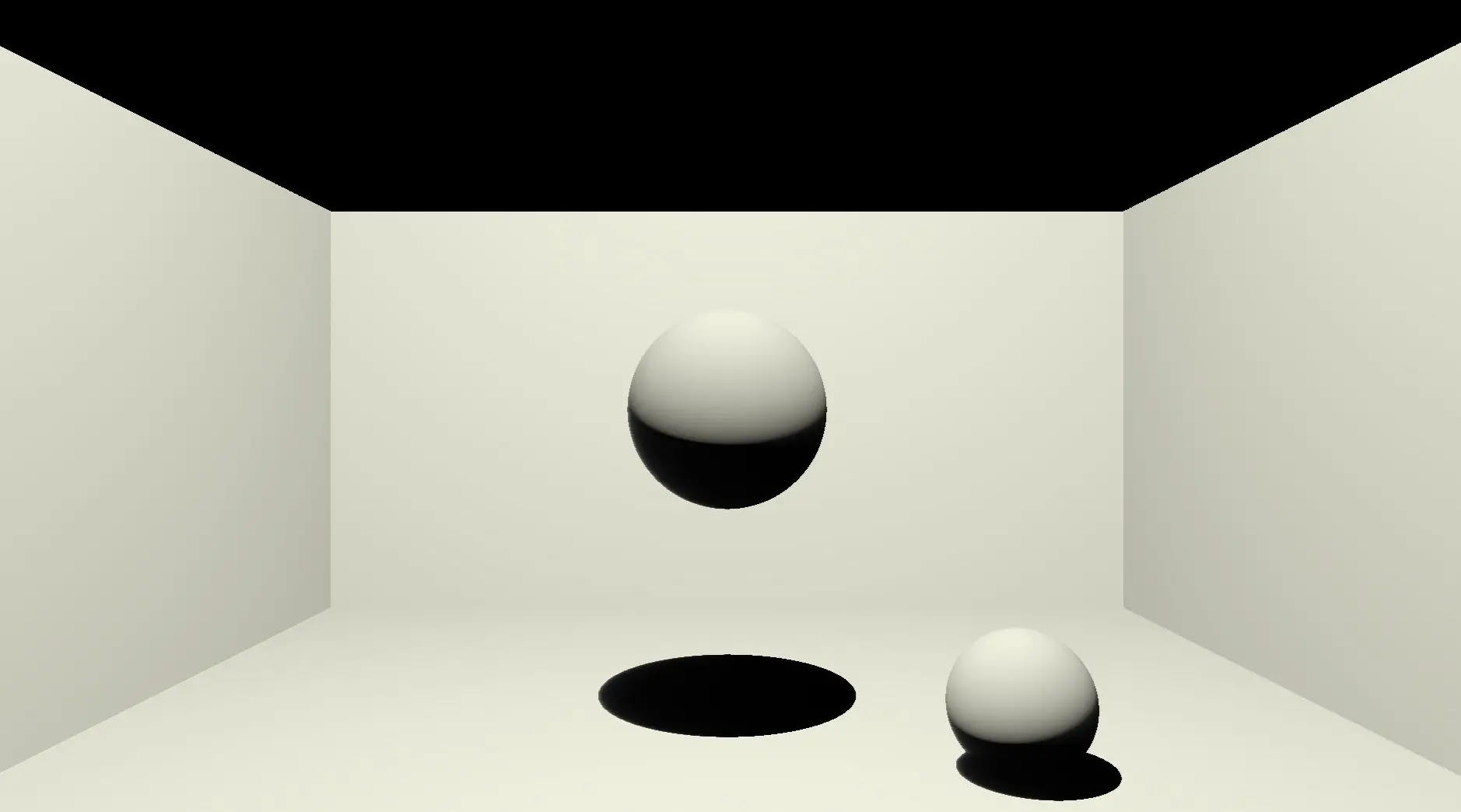 An image showing a sphere rendered with hard shadows. There is a very sharp line between shadow and light